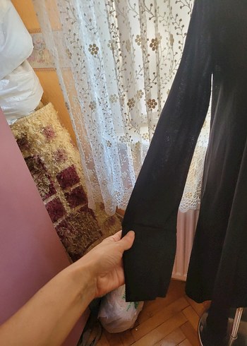 l Beden Siyah Uzun Drapeli Gotik Elbise
