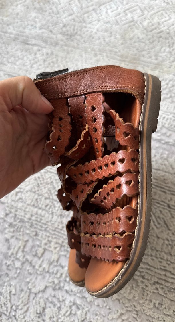 Kahverengi Deri Çocuk Sandalet - Görsel 3