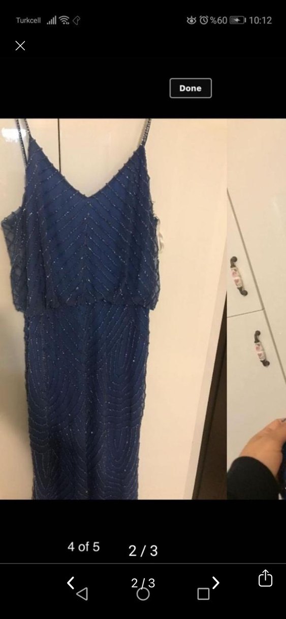 Mavi Full İşlemeli Uzun Abiye Elbise - Görsel 2