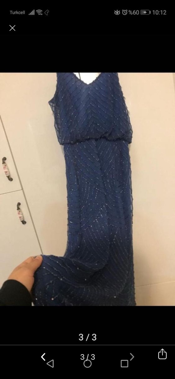 Mavi Full İşlemeli Uzun Abiye Elbise - Görsel 3