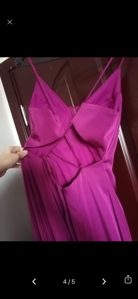 Mor Drapeli Uzun V Yaka Kadın Abiye Elbise - Görsel 2