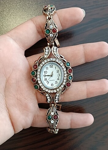 Renkli Taşlı bronz Kadın Kol Saati 