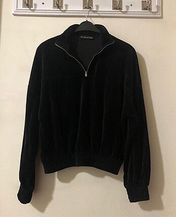 Kadife oversize beli ve kolu lastikli sweat