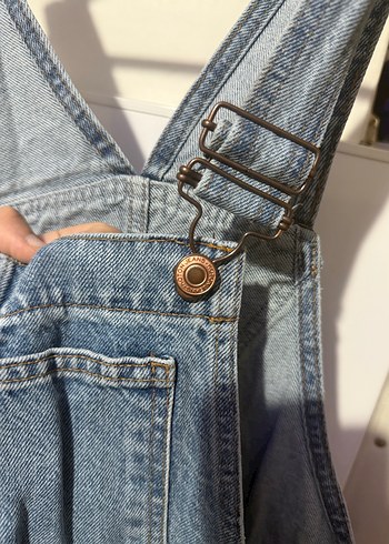 Kadın Mavi Denim Askılı Salopet - Görsel 2