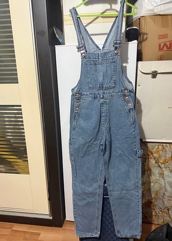 Kadın Mavi Denim Askılı Salopet - Görsel 4