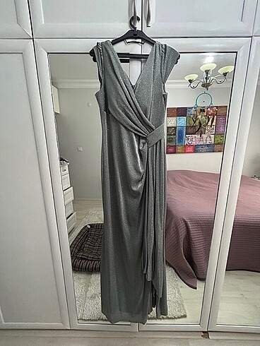 xl Beden Simli Kumaş Abiye Elbise XL Beden