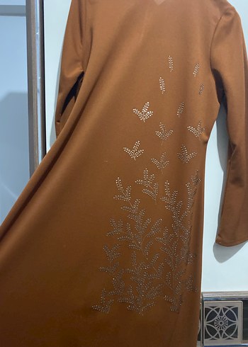 Drapeli Uzun Kahverengi Kadın Elbise - Görsel 2