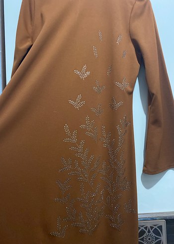 Drapeli Uzun Kahverengi Kadın Elbise - Görsel 3