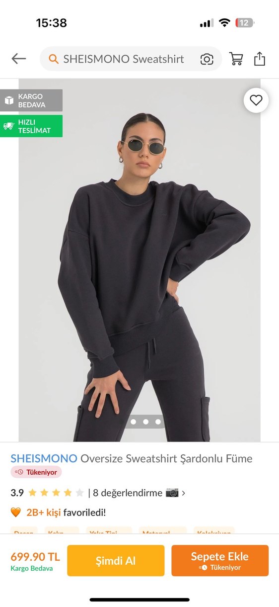 Sheismono Gri Oversize Sweatshirt - Görsel 2