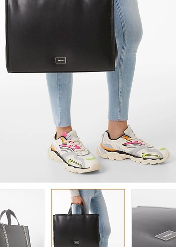 Bershka Siyah Deri Büyük Kol Çantası - Görsel 7