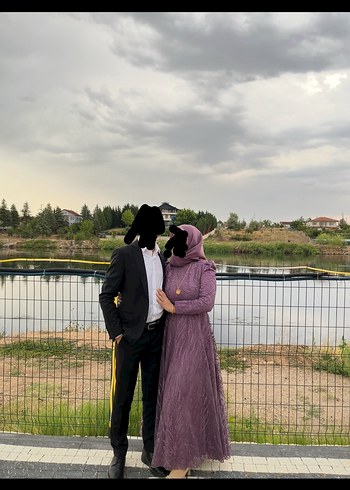 Abiye Mor Uzun Kollu Drapeli Abiye Elbise