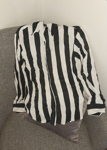 Zebra Desenli Uzun Kollu Kadın Gömlek