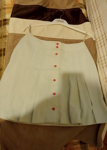 Düğmeli Beyaz Midi Kadın Etek - Görsel 3