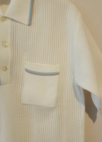 Erkek Beyaz Örgü Polo Yaka Tişört - Görsel 4