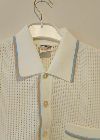 Erkek Beyaz Örgü Polo Yaka Tişört - Görsel 3