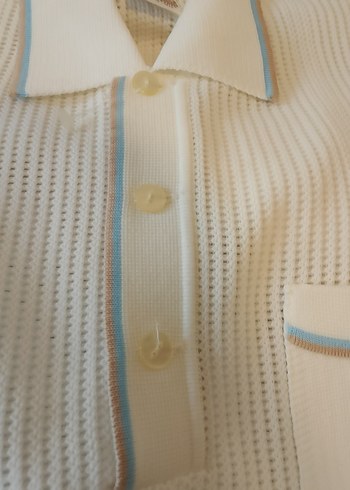 Erkek Beyaz Örgü Polo Yaka Tişört - Görsel 7