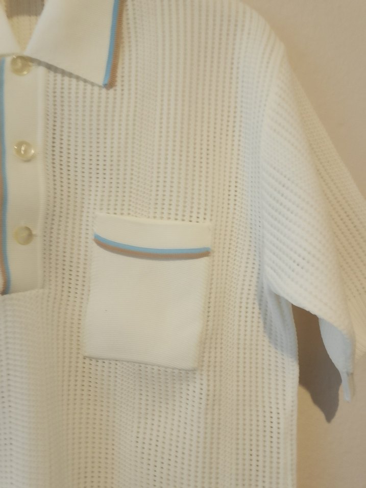 Erkek Beyaz Örgü Polo Yaka Tişört - Görsel 4