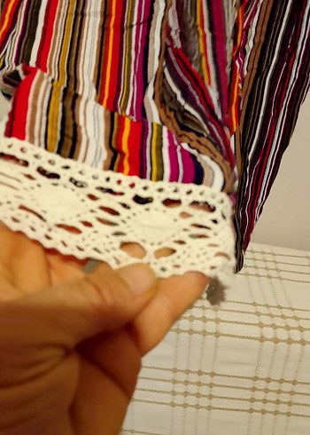 Renkli Çizgili Straplez Mini Bohem Elbise - Görsel 3