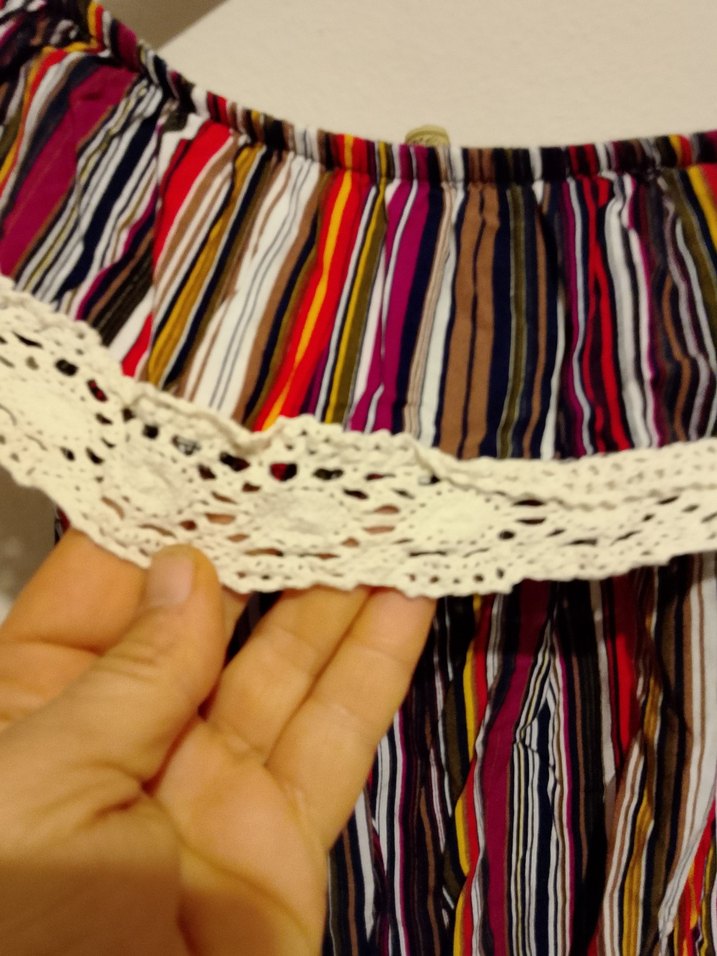 Renkli Çizgili Straplez Mini Bohem Elbise - Görsel 2