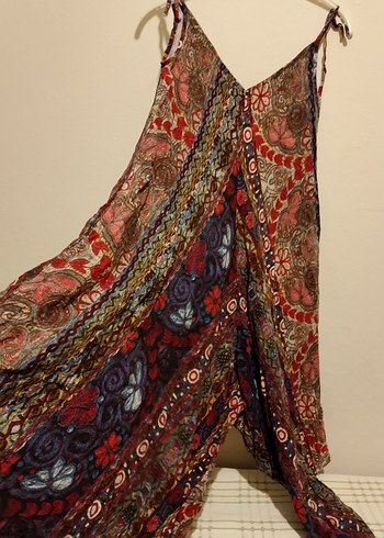 Bohem Çok Renkli Uzun Askılı Elbise - Görsel 2