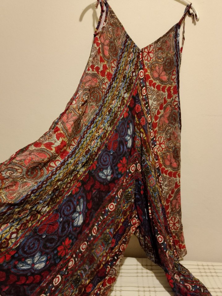 Bohem Çok Renkli Uzun Askılı Elbise - Görsel 2