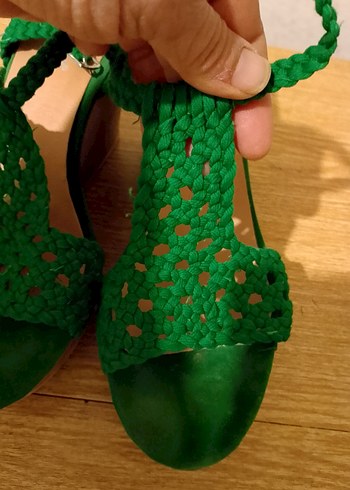 Yeşil Süet Dolgu Topuklu Bohem Sandalet - Görsel 5