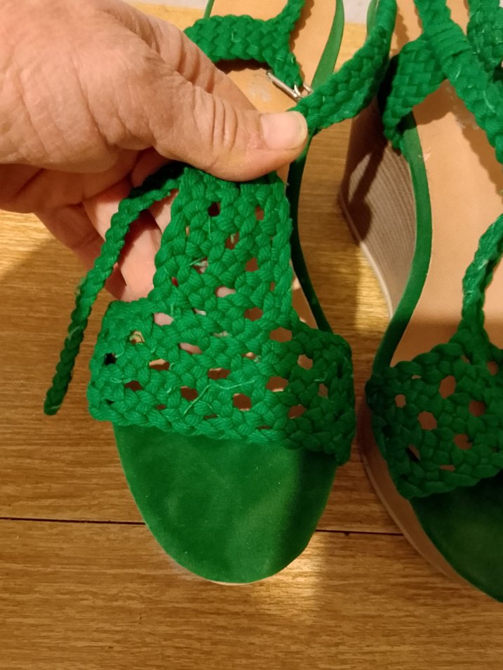 Yeşil Süet Dolgu Topuklu Bohem Sandalet - Görsel 4