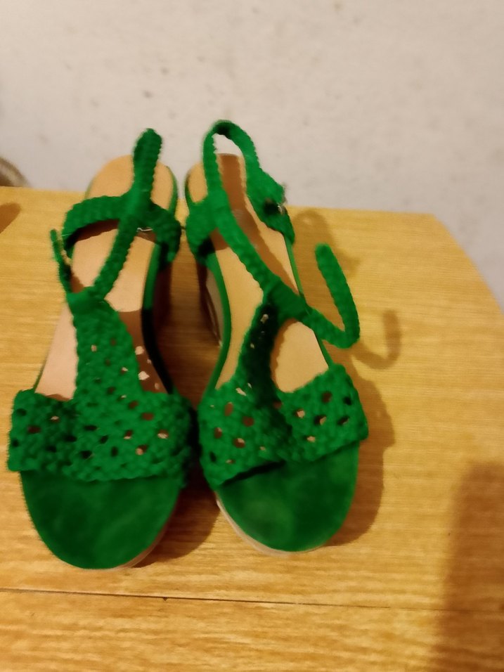 Yeşil Süet Dolgu Topuklu Bohem Sandalet - Görsel 2