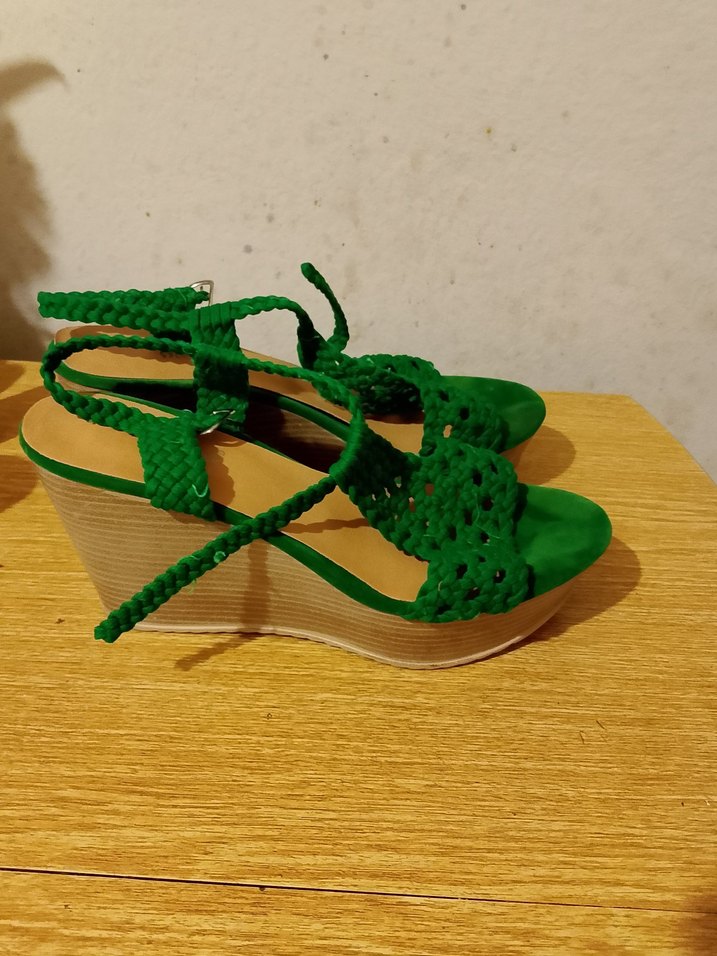 Yeşil Süet Dolgu Topuklu Bohem Sandalet - Görsel 3