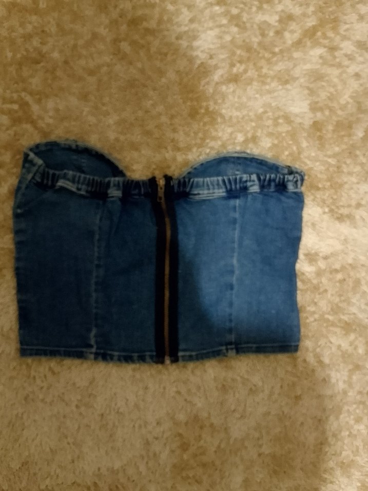 Nakışlı Koyu Mavi Jean Straplez Büstiyer - Görsel 3