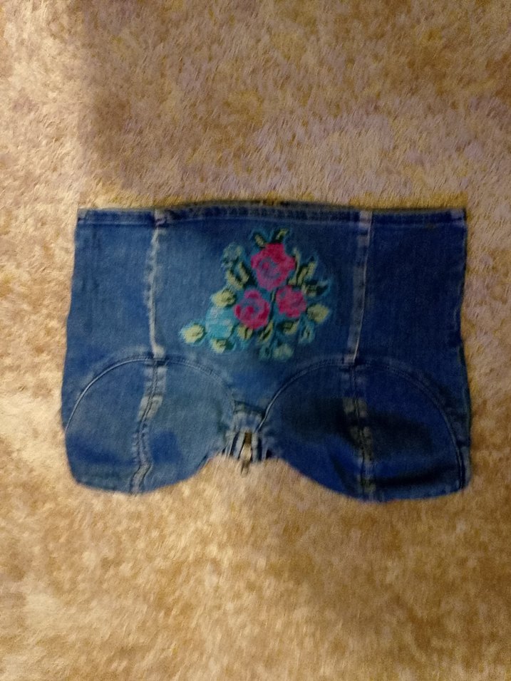 Nakışlı Koyu Mavi Jean Straplez Büstiyer - Görsel 2