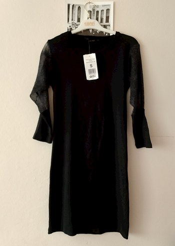 Siyah Uzun Kollu Midi Keten Elbise - Görsel 5