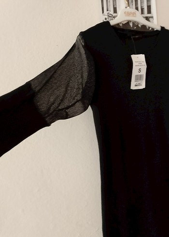 Siyah Uzun Kollu Midi Keten Elbise - Görsel 6