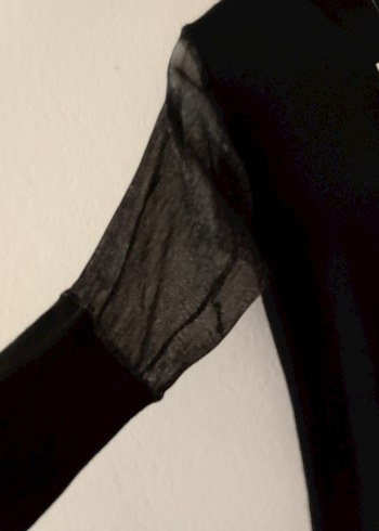 Siyah Uzun Kollu Midi Keten Elbise - Görsel 7