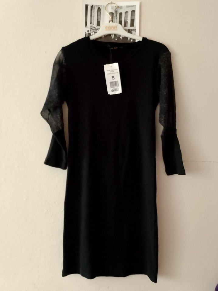 Siyah Uzun Kollu Midi Keten Elbise - Görsel 5