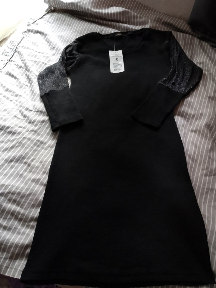 Siyah Uzun Kollu Midi Keten Elbise - Görsel 3