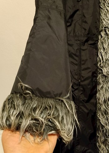 Kürk Detaylı Siyah Uzun Kadın Kaban - Görsel 6