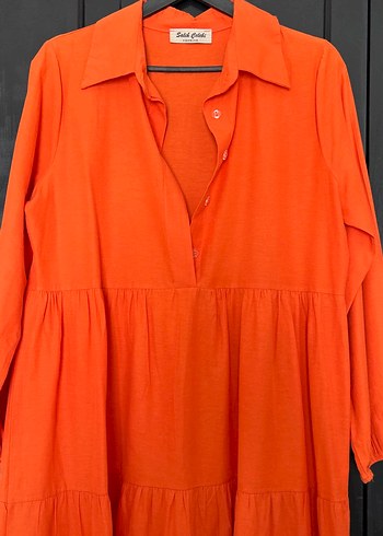 Turuncu Uzun Kollu poplin Elbise - Görsel 4