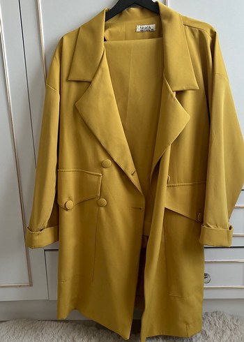 Sarı Parlak Uzun Kadın Blazer