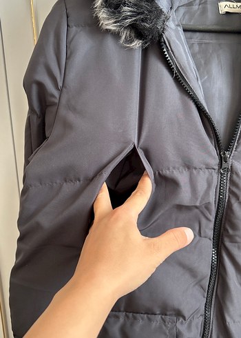 Gri Uzun Kadın Kışlık Mont Kürklü Kapüşonlu - Görsel 4