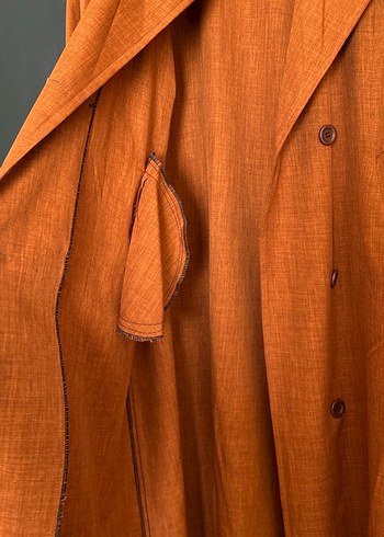 Kadın Kahverengi Uzun Keten Trençkot - Görsel 4