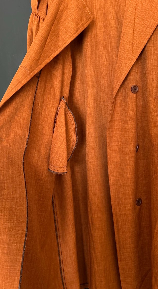 Kadın Kahverengi Uzun Keten Trençkot - Görsel 4
