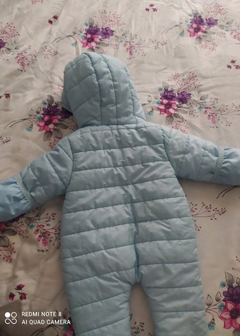 Mavi Peluş Kapüşonlu Bebek Tulumu - Görsel 5