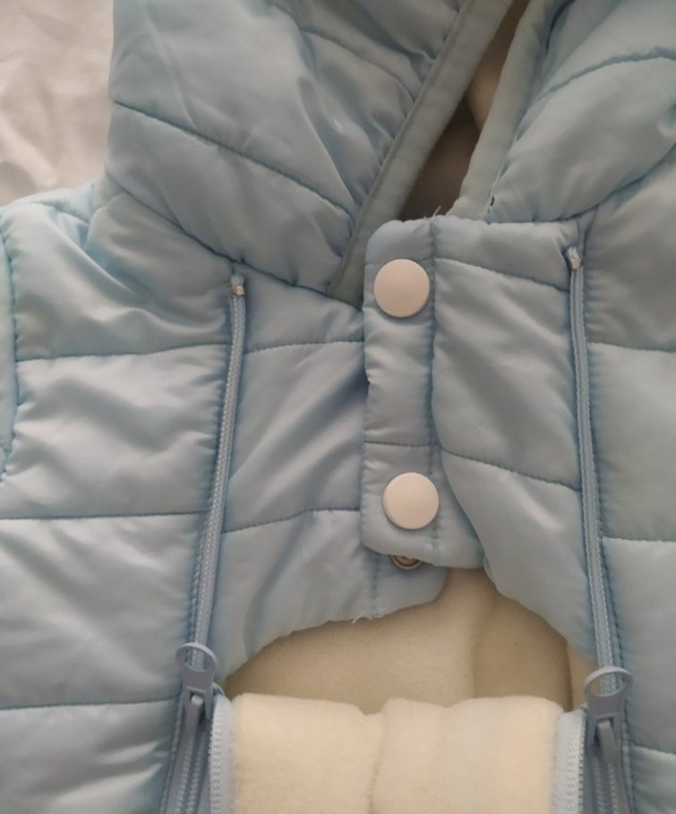 Mavi Peluş Kapüşonlu Bebek Tulumu - Görsel 2