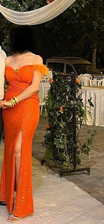 38 Beden turuncu Renk Abiye elbise