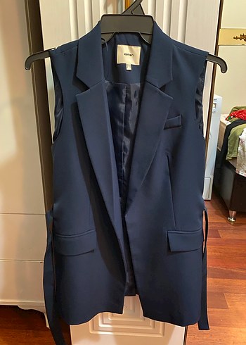 Kolsuz Lacivert Kuşaklı Midi Blazer