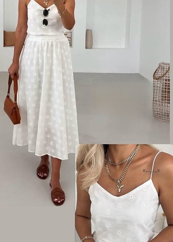 Nakışlı Dantel Detaylı Beyaz İKİLİ TAKIM - Görsel 3