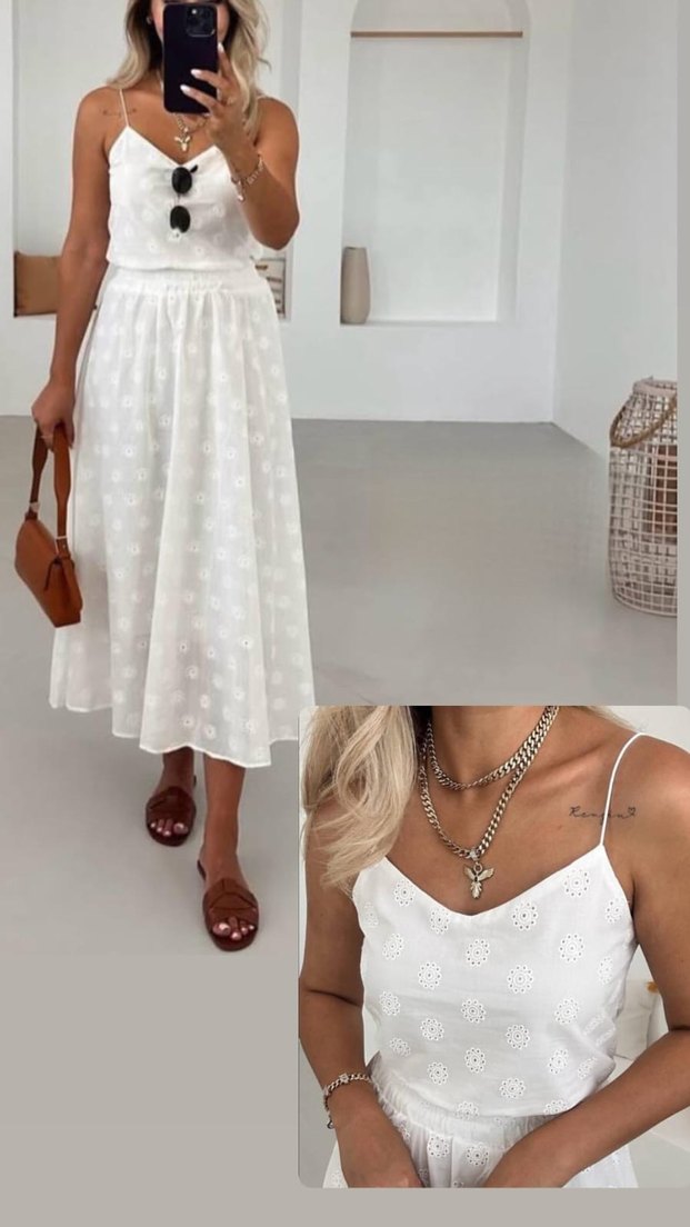 Nakışlı Dantel Detaylı Beyaz İKİLİ TAKIM - Görsel 3