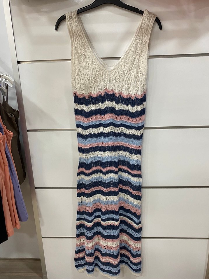 V Yaka Bohem Çok Renkli Uzun Triko Elbise - Görsel 3