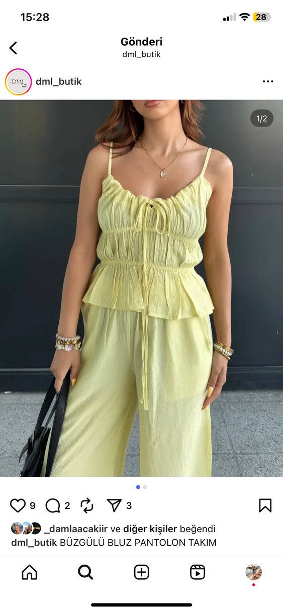 Sarı Keten Kadın takım M L BEDEN MEVCUT - Görsel 5